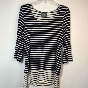Milk Nursingwear Women's Pullover 3/4 Sleeve Striped Top Navy Blue & White Small